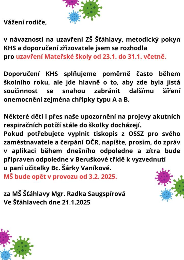 uzavření MŠ